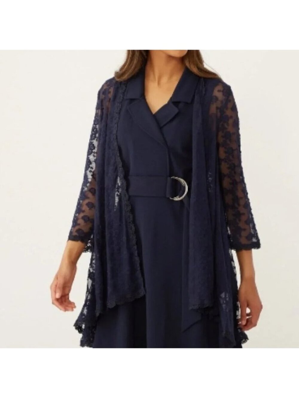 NEW Nina Leonard Navy Embroidered Lace Cardigan Cover Up - Small